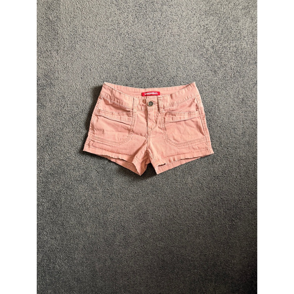 Unionbay Womens Size 0 Salmon Pink Utility Cargo Shorts Cotton Stretch Low Rise
